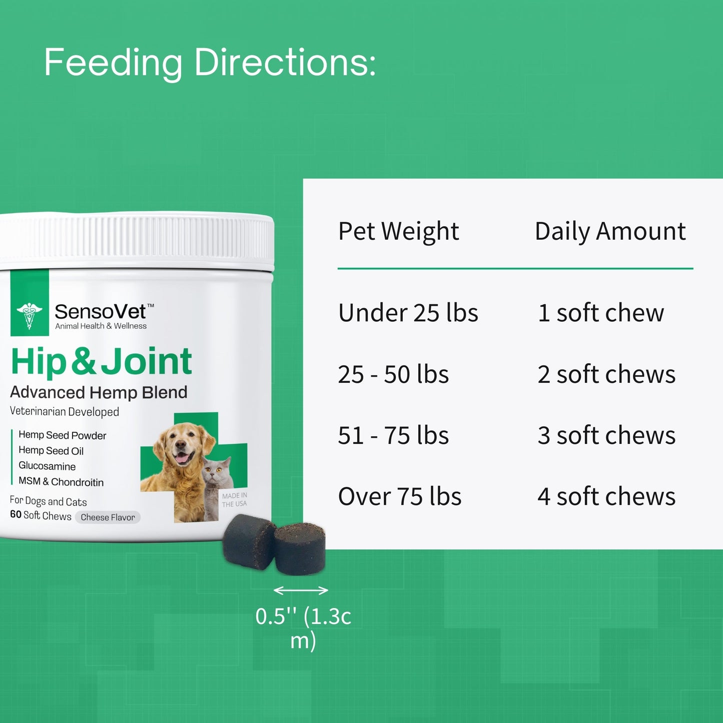 Hip & Joint Advanced Hemp Chews for Dogs & Cats - 60 Soft Chews