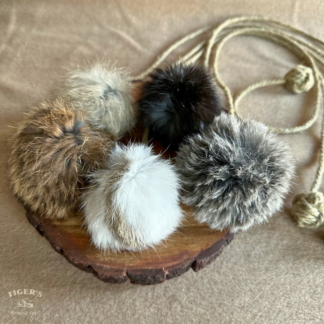 Rabbit Fur Ball with Rope Cat Toy