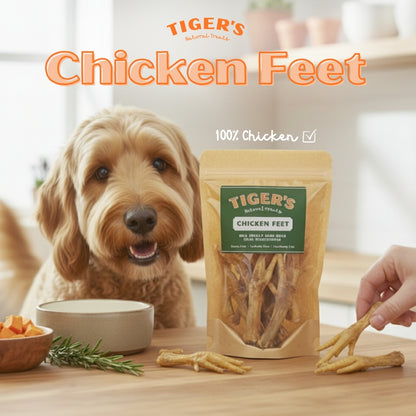 Happy Dog with Tiger's Chicken Feet packaging on a table