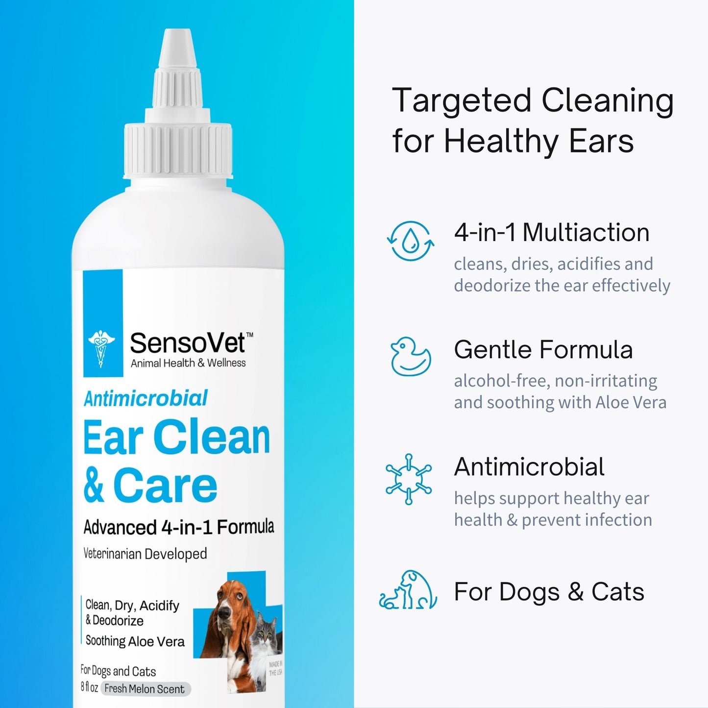 Antimicrobial Ear Clean & Care Solution for Dogs & Cats - 8oz