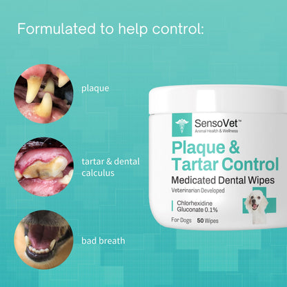 Plaque & Tartar Control Dental Wipes for Dogs - 50 Wipes