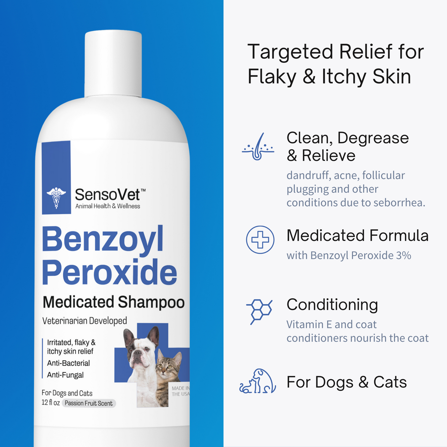 Benzoyl Peroxide Shampoo for Dogs & Cats - 12oz