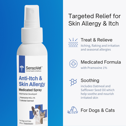 Pramoxine Anti Itch & Skin Allergy Relief Spray for Dogs & Cats - 8oz