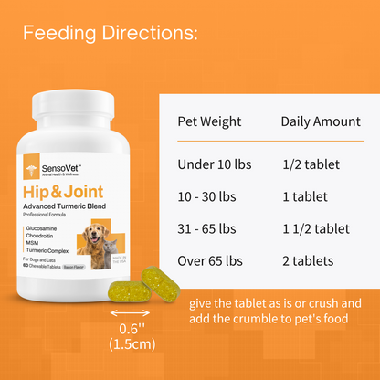 Hip & Joint Advanced Turmeric Blend for Dogs & Cats - 60 Chewable Tablets