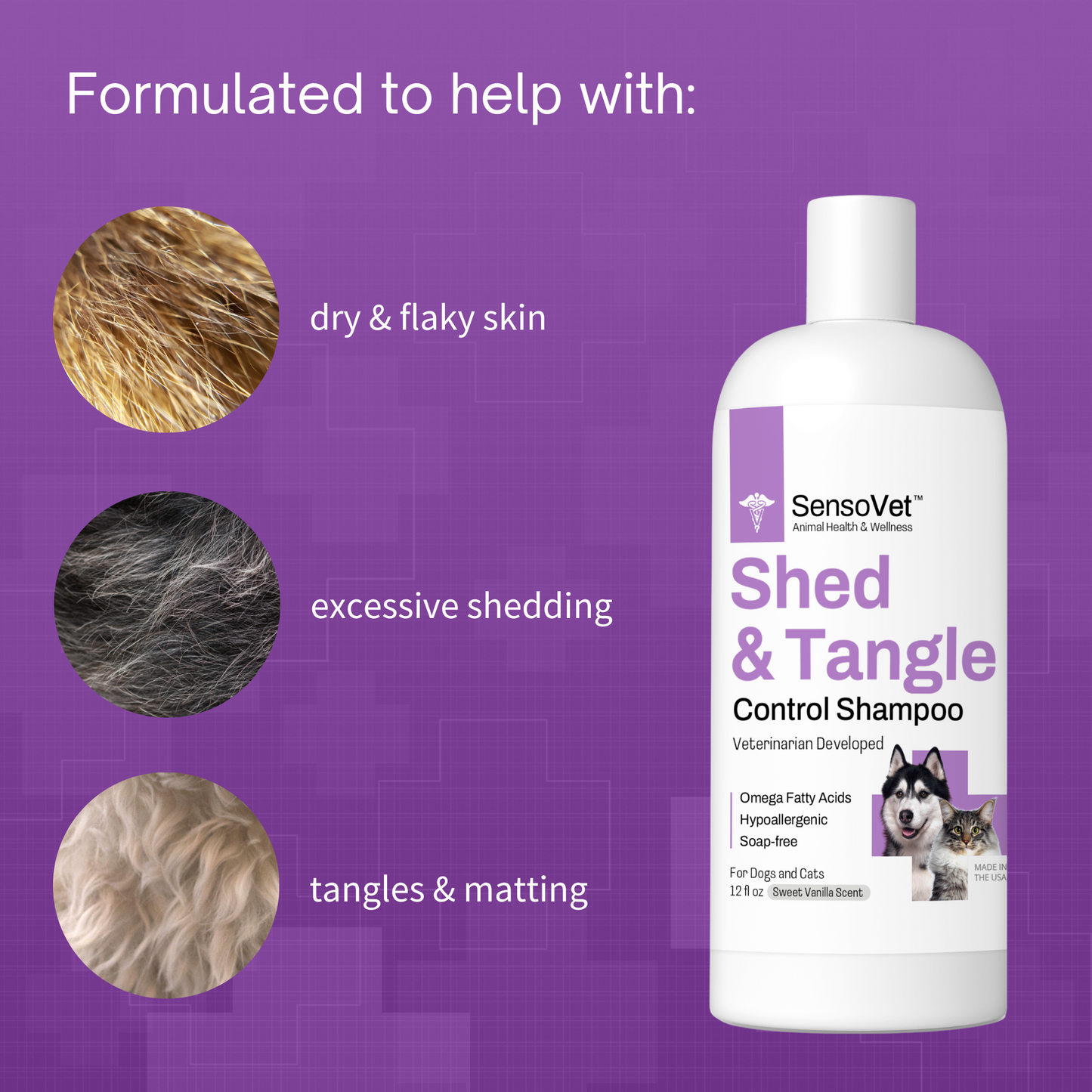 Shed & Tangle Control Shampoo for Dogs & Cats - 12oz