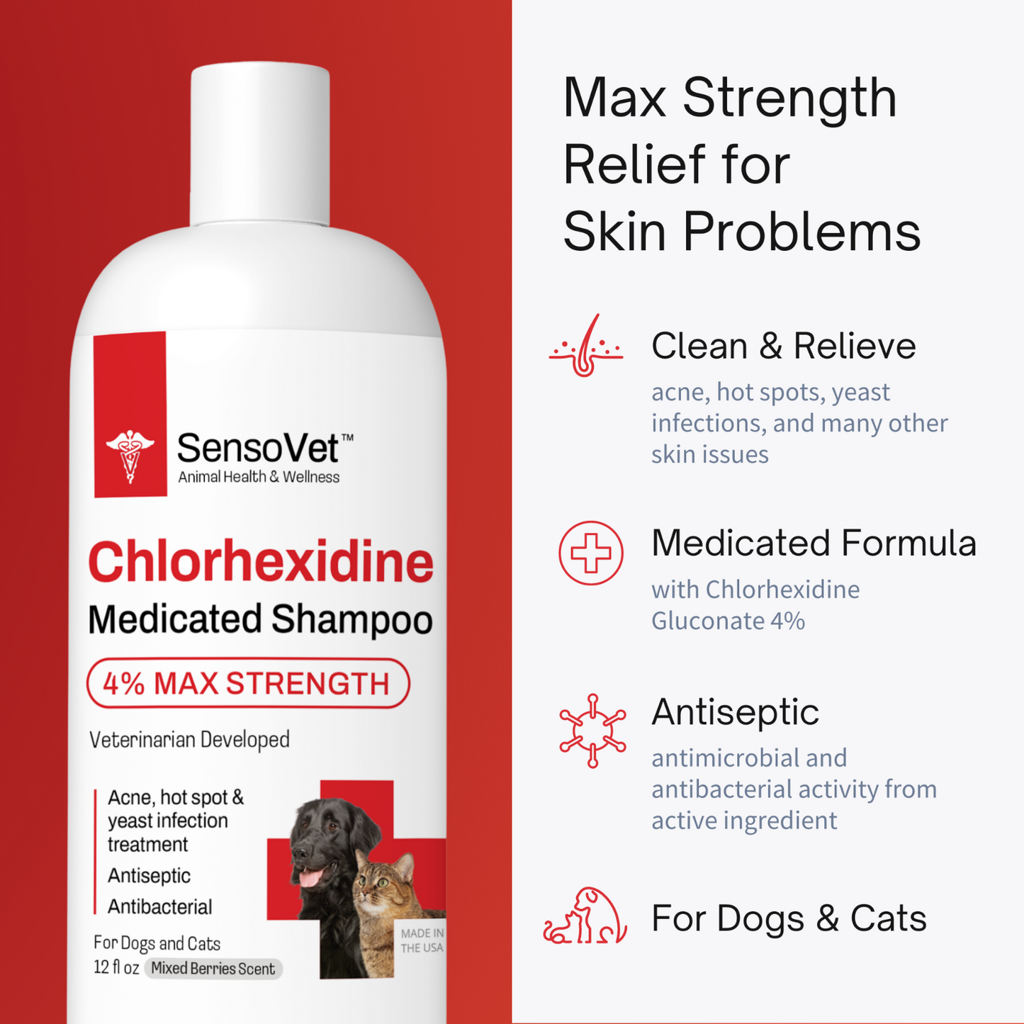 Chlorhexidine 4% Max Strength Shampoo Medicated Shampoo for Dogs & Cats