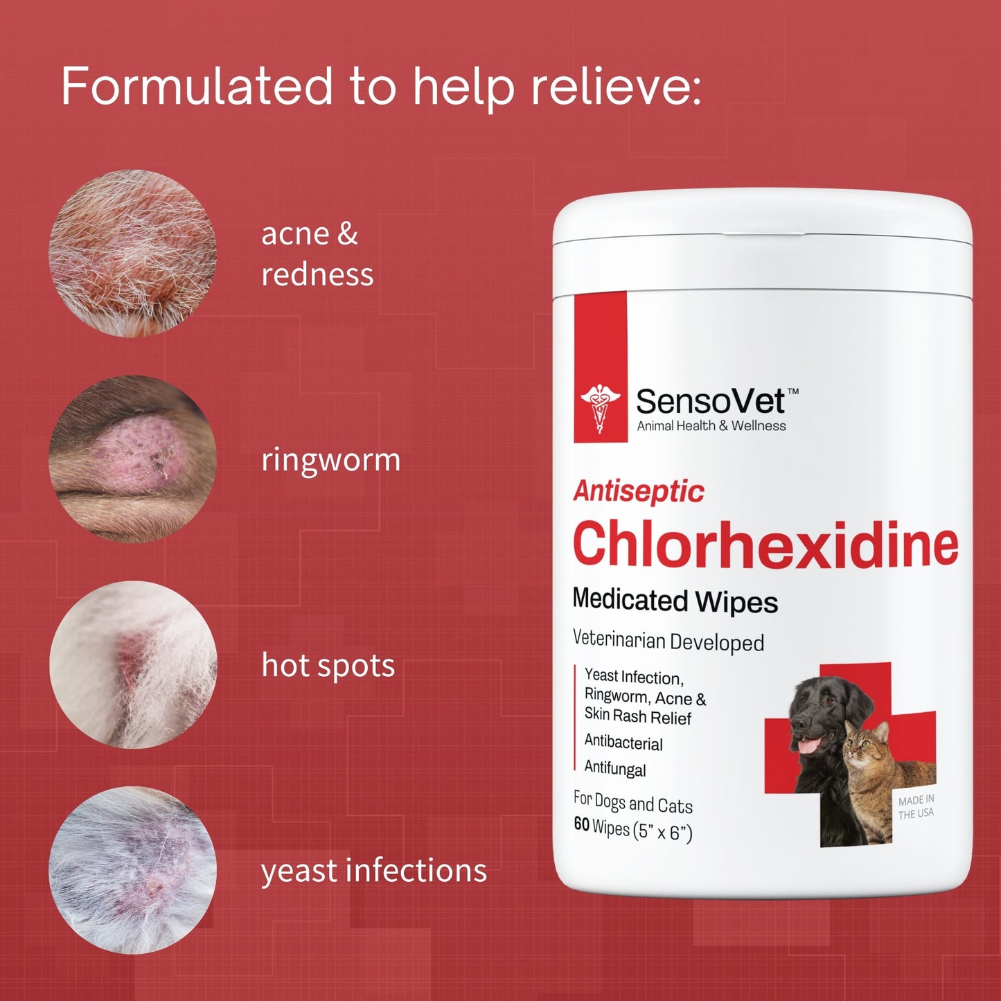 Chlorhexidine Large Wipes for Dogs & Cats - 60 Wipes