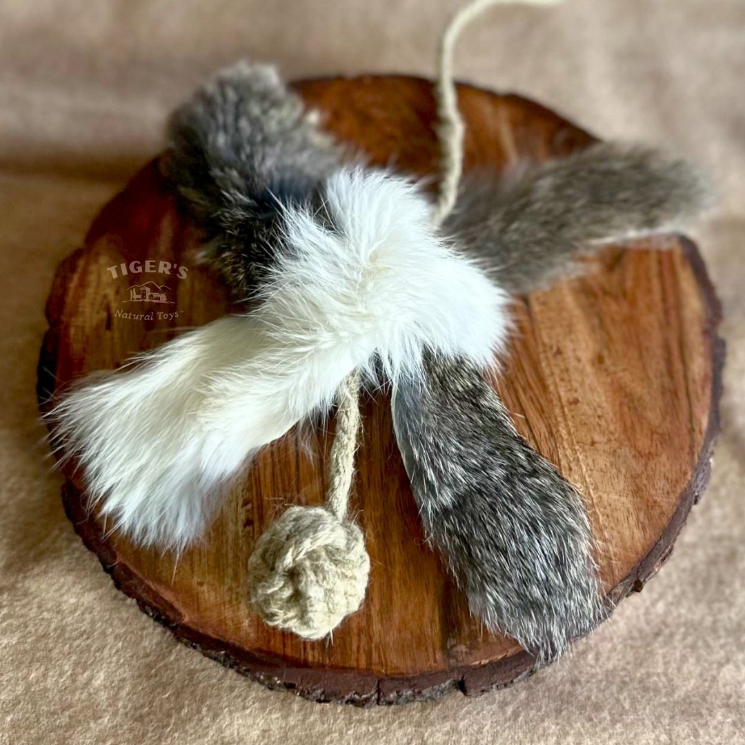 Rabbit Fur Cat Toy with Natural Hemp Rope, Handmade Cat Chase Toy